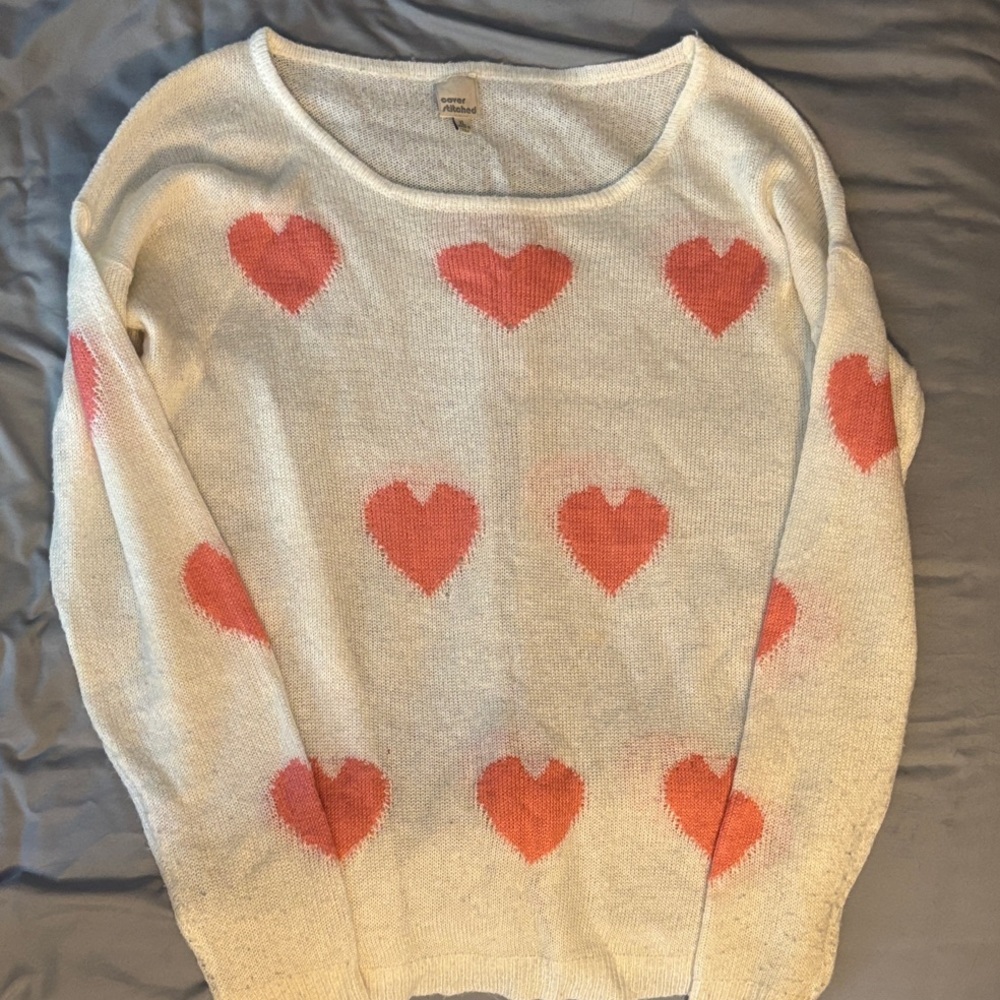 Cozy Heart Pattern Sweater - Cream and Pink